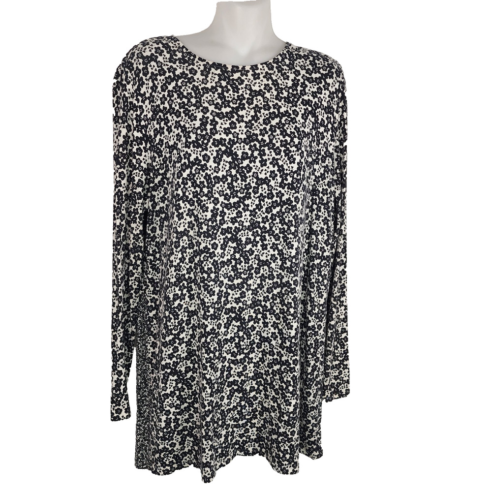 J Jill Wearever Collection Women Tied Back Tunic Top Black Graphic Garden Medium